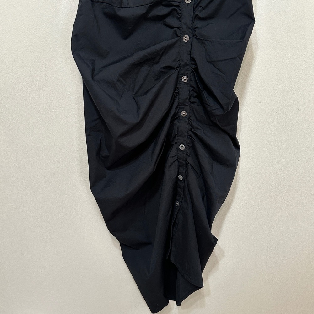 Veronica Beard Ruched Poplin Shirtdress Women 0 Black Cotton Asymmetric Midi - Picture 8 of 14